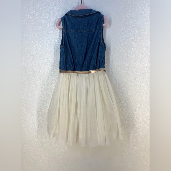 Zunie Denim Top Tulle Skirt Dress w/ Belt Girls Size 8 – Casual Party Outfit - Picture 9 of 17